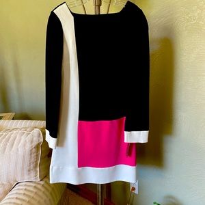 INC color block dress in magenta, black, ivory. Nice  detailing on back.